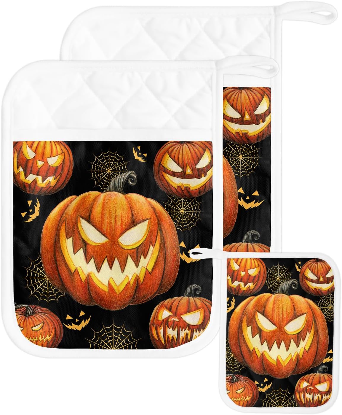 Gehucokee Halloween Pot Holder with Pocket Set - Blackand
