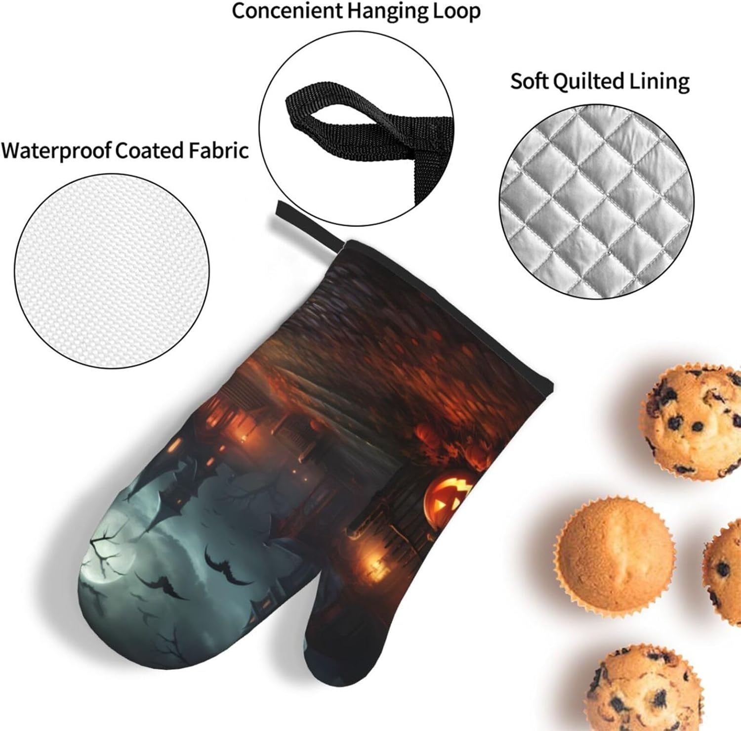 YYHHAOFA Halloween Horror Pattern Oven Mitt Pot Holder Set Durable Waterproof