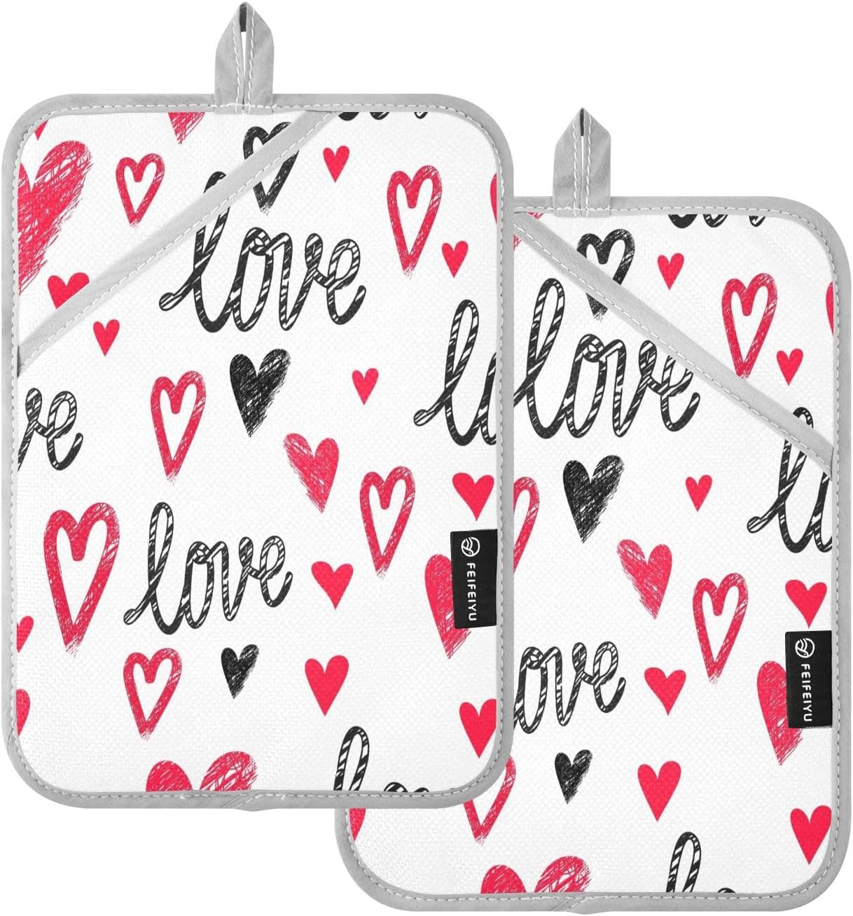 Kcldeci Heat Resistant Potholder Set Black Red Oven Mitts for Kitchen Baking
