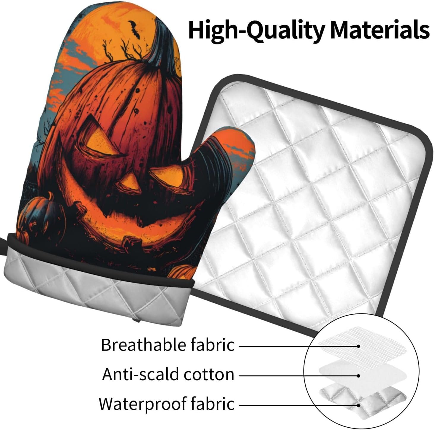 Gjieliness Halloween Pumpkin Oven Mitts and Potholders Set 1