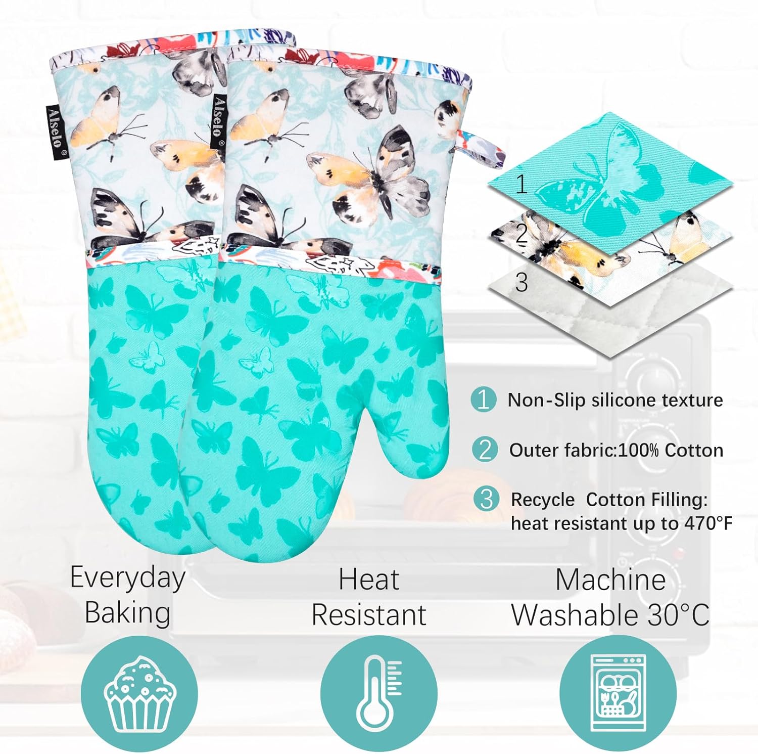 Heat-Resistant Oven Mitts with Anti-Slip Quilted Linings