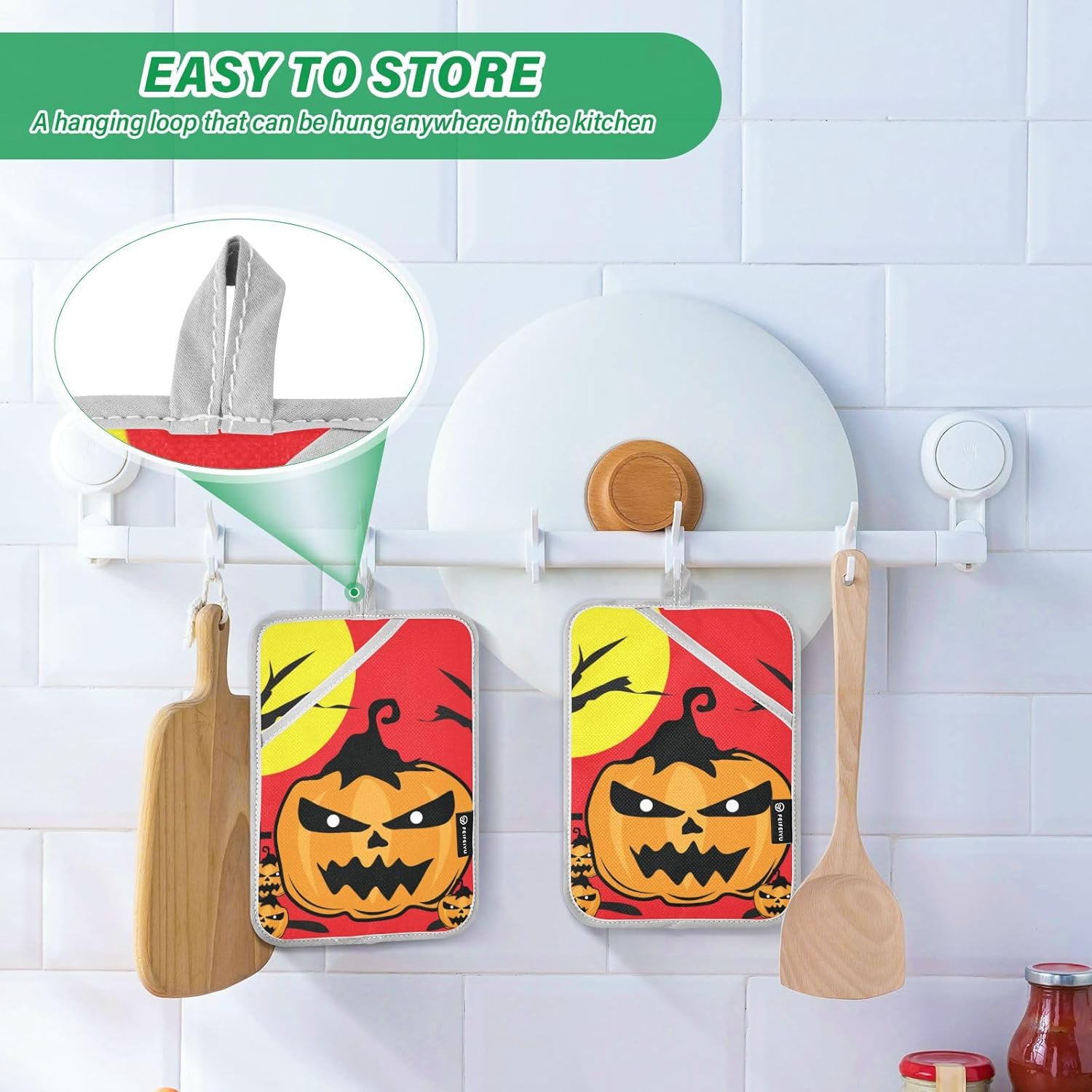 2-Piece Halloween Apparitional Jack-o-Lantern Potholders Set