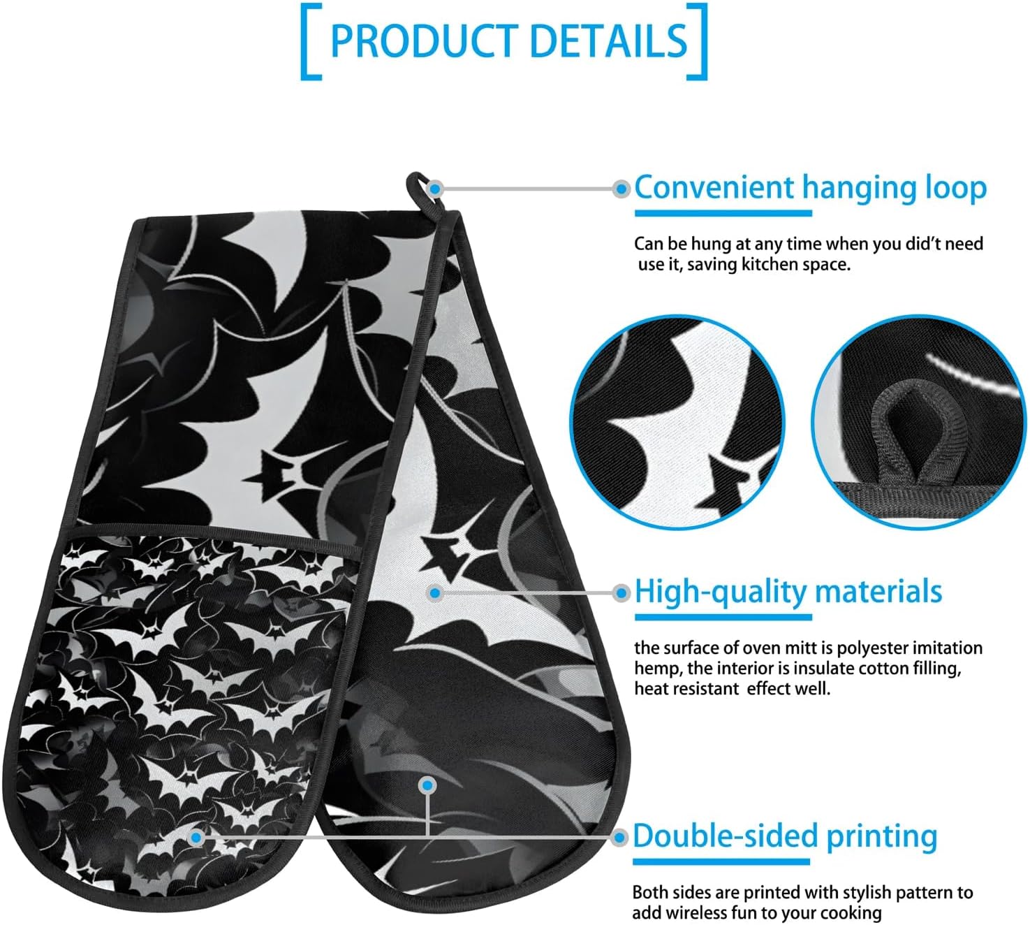 Gublec Halloween Bats Double Oven Mitt Heat-Resistant Oven Mitts for Cooking