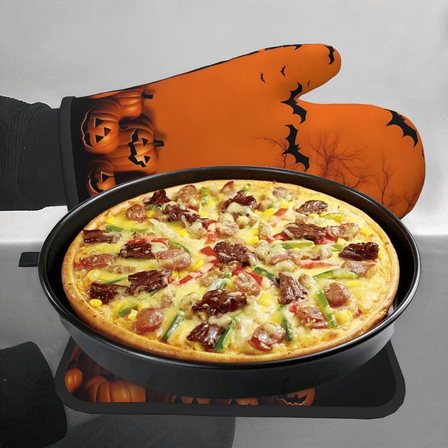 Orange Halloween Oven Mitts Set of 2