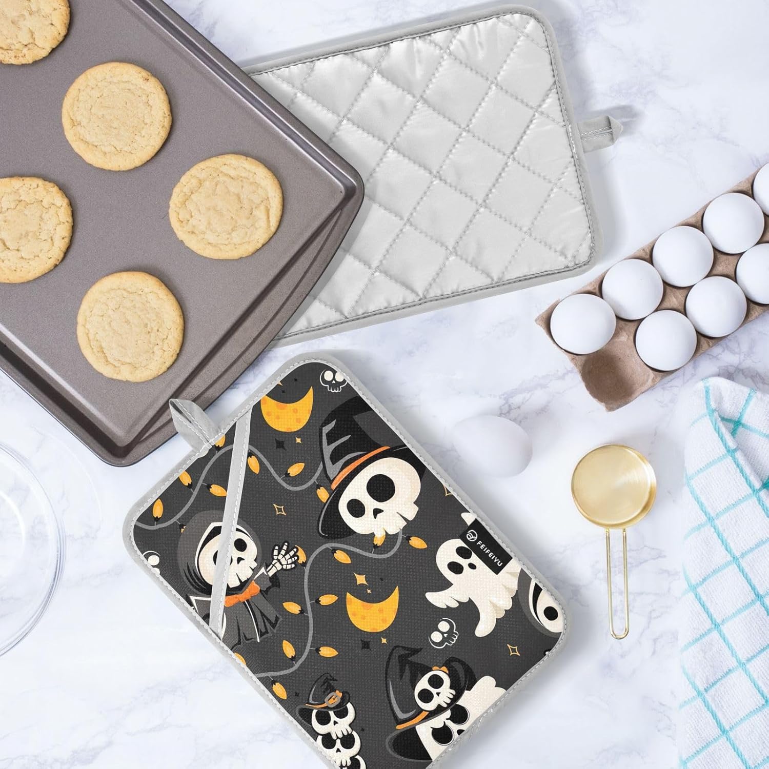 GAIGEO Halloween Skeleton Witch Potholders Set