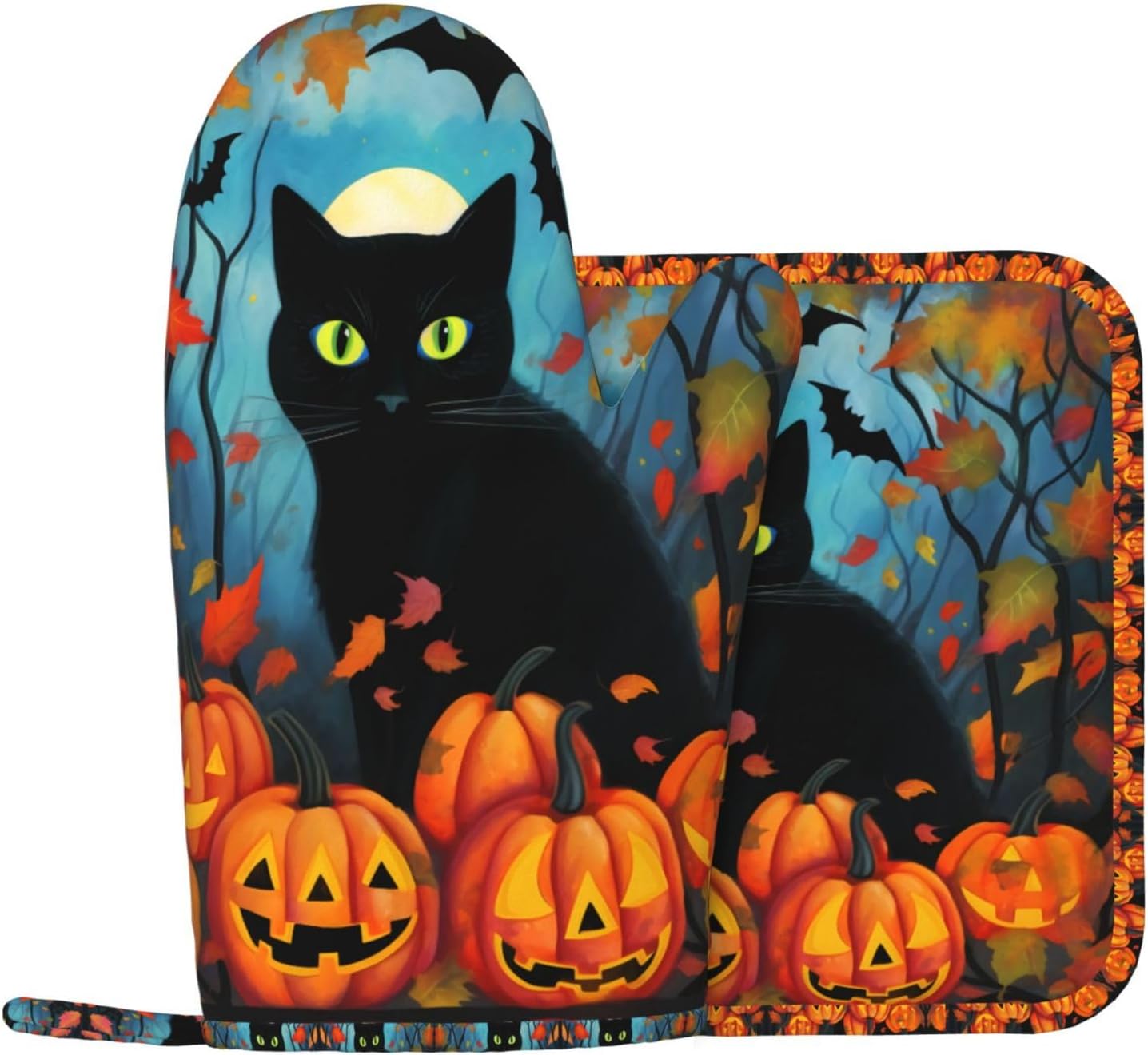 Black Cat Oven Mitts Pot Holders Set