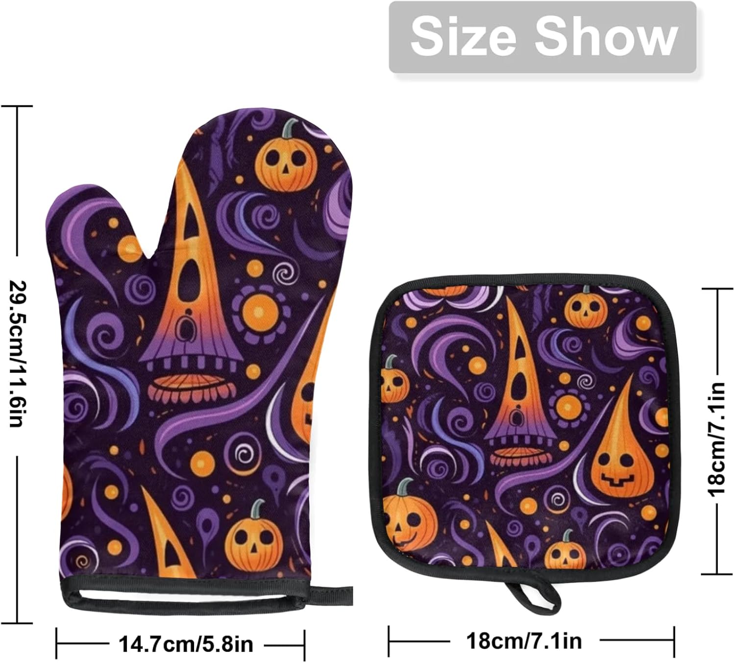 Halloween Pattern Oven Mitts Pot Holders Set for Baking BBQ