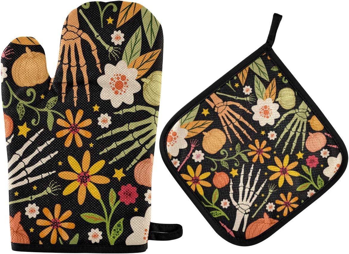 Halloween Sugar Skull Oven Mitts Pot Holders