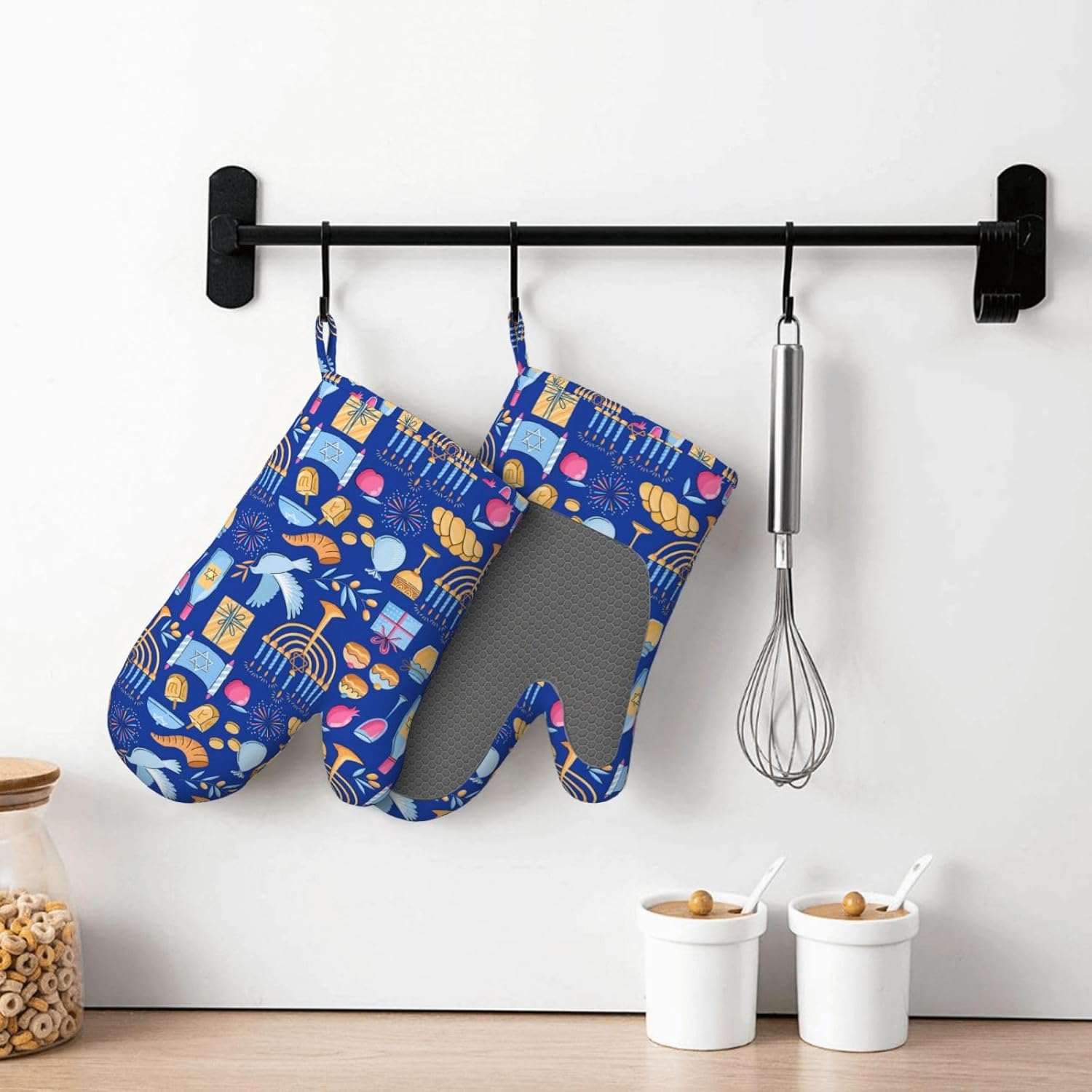 Happy Hanukkah Silicone Oven Mitts for Kitchen Baking BBQ