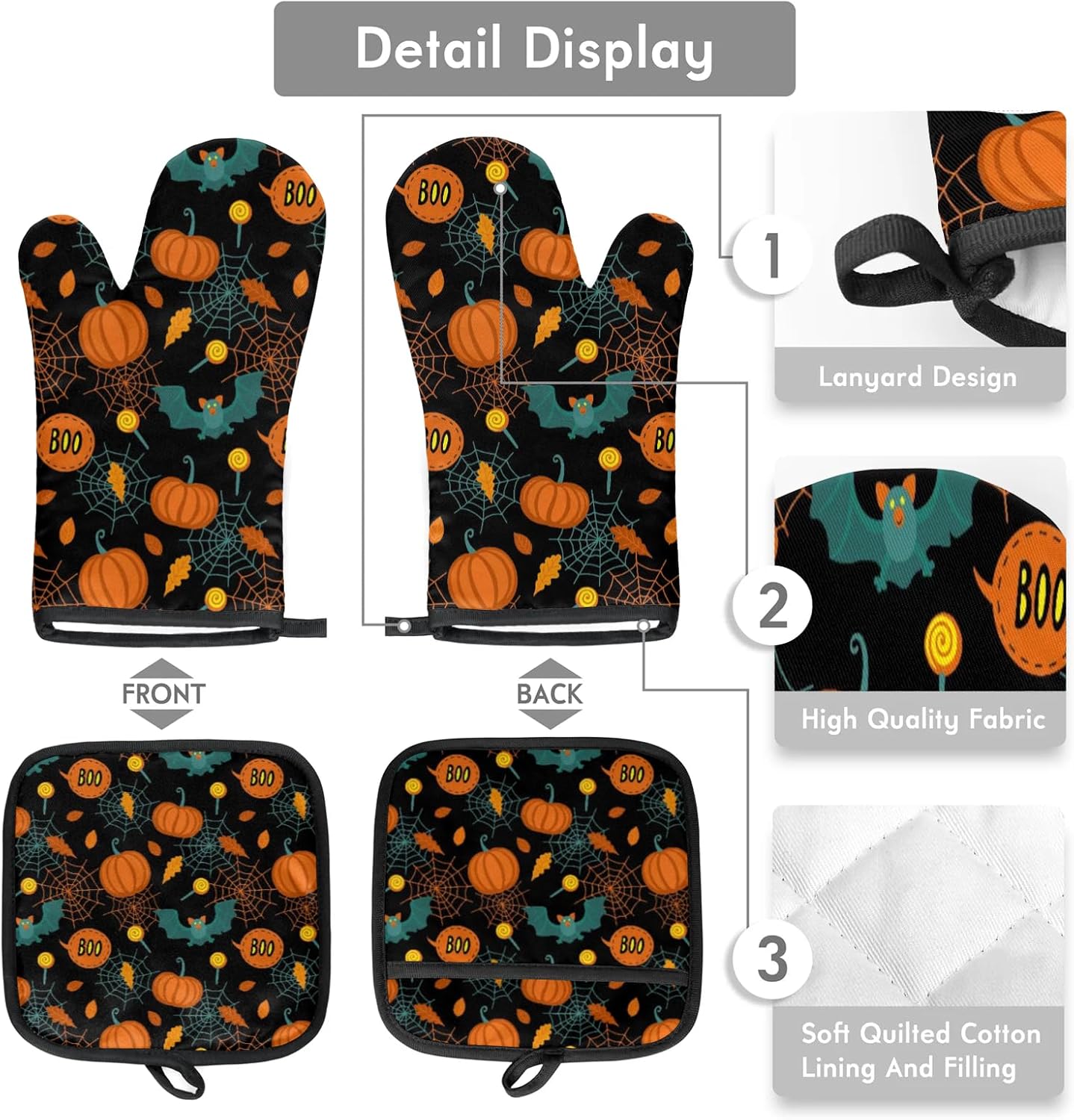 Kawaii Halloween Bat Pumpkin Oven Mitts Set of 2