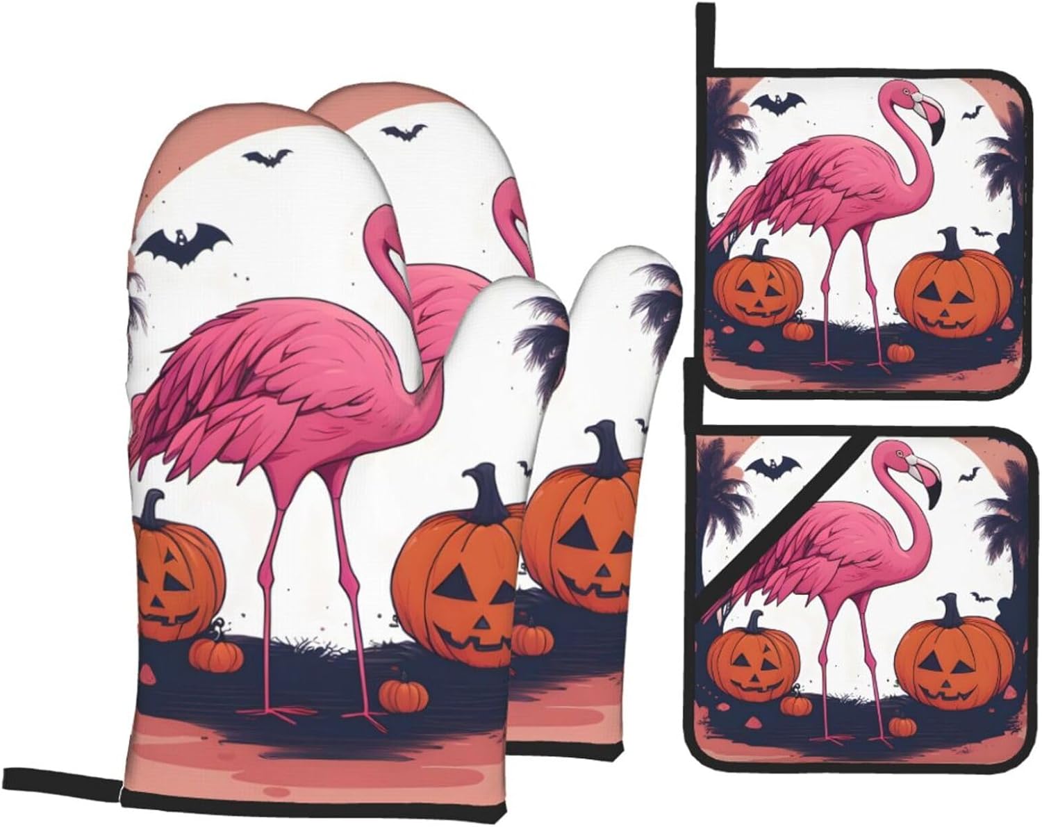 YYHHAOFA Halloween Flamingo Kitchen Baking Four-Piece Set