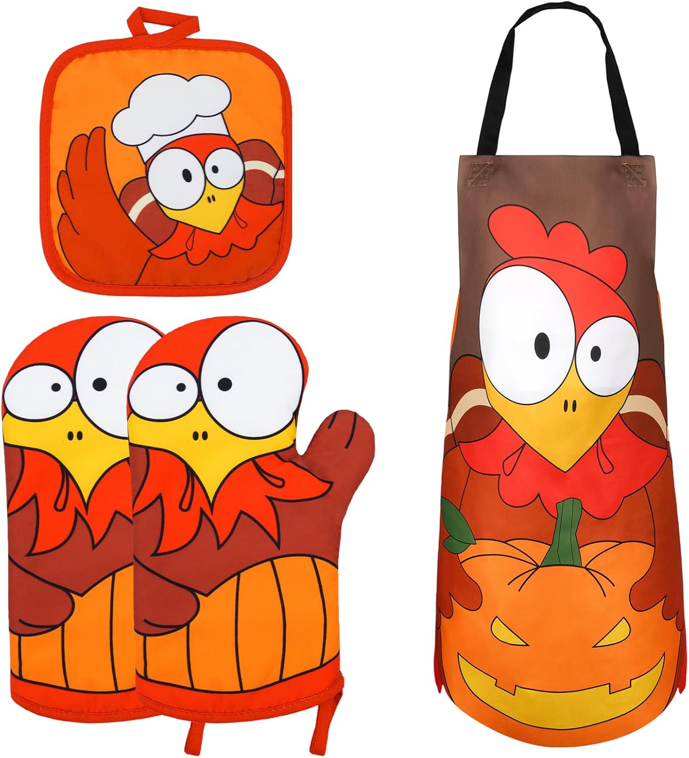 LSYDCARM Fall Oven Mitts 4Pcs Turkey Set with Apron