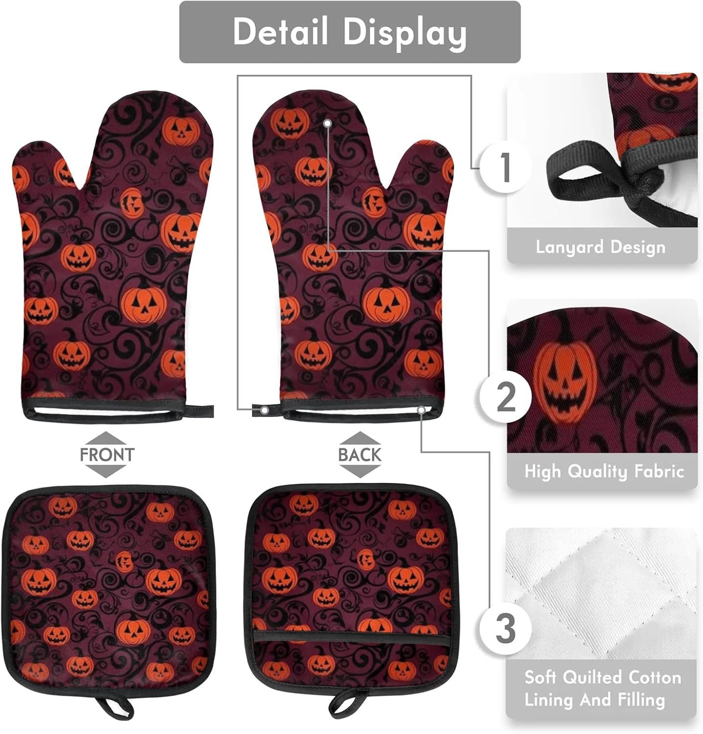 Aglebo Halloween Pumpkin Oven Mitts and Pot Holders Set of 2
