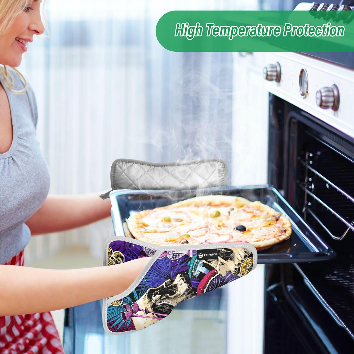 2-Piece Halloween Mushrooms Heat-Resistant Pot Holder Set for Baking Cooking