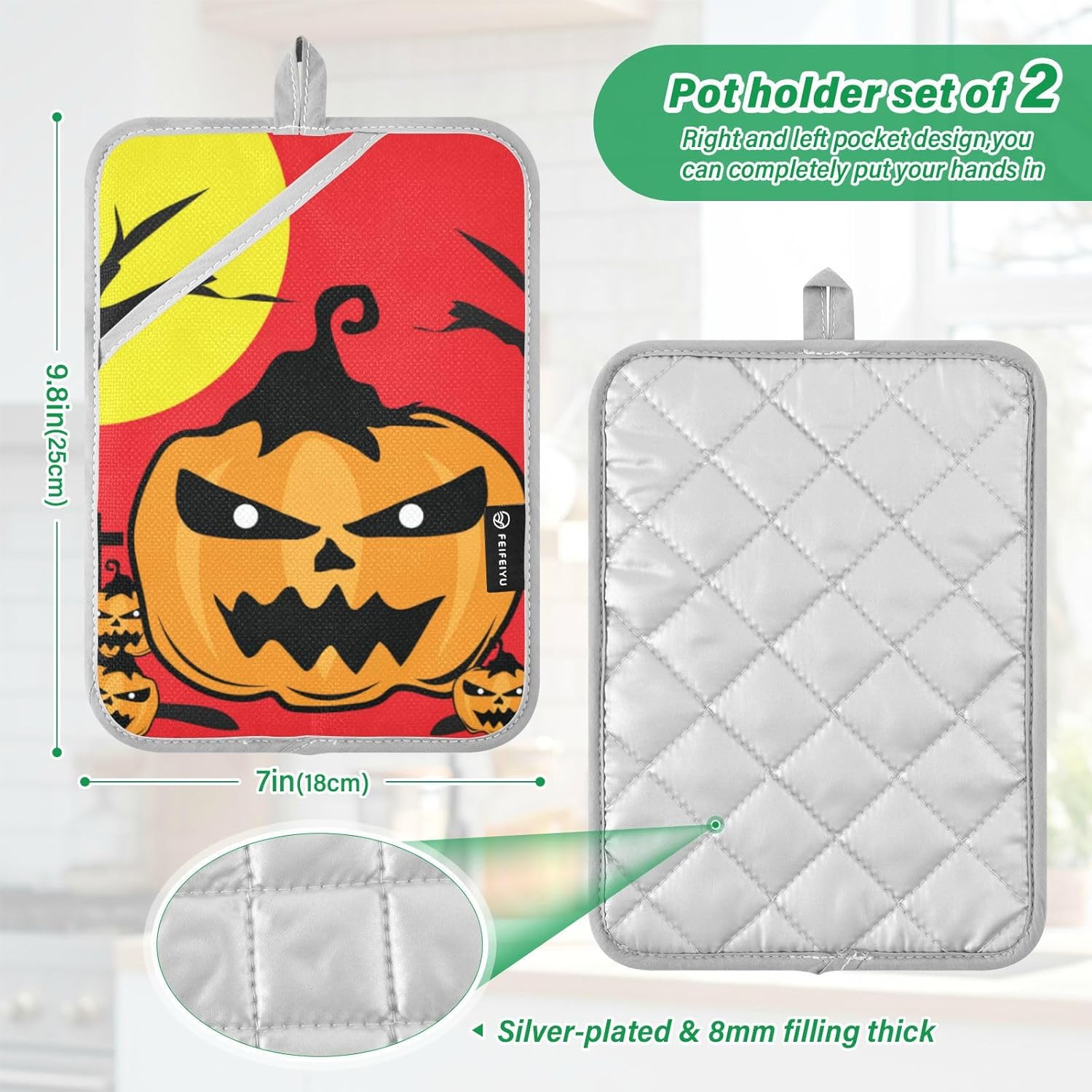 2-Piece Halloween Apparitional Jack-o-Lantern Potholders Set