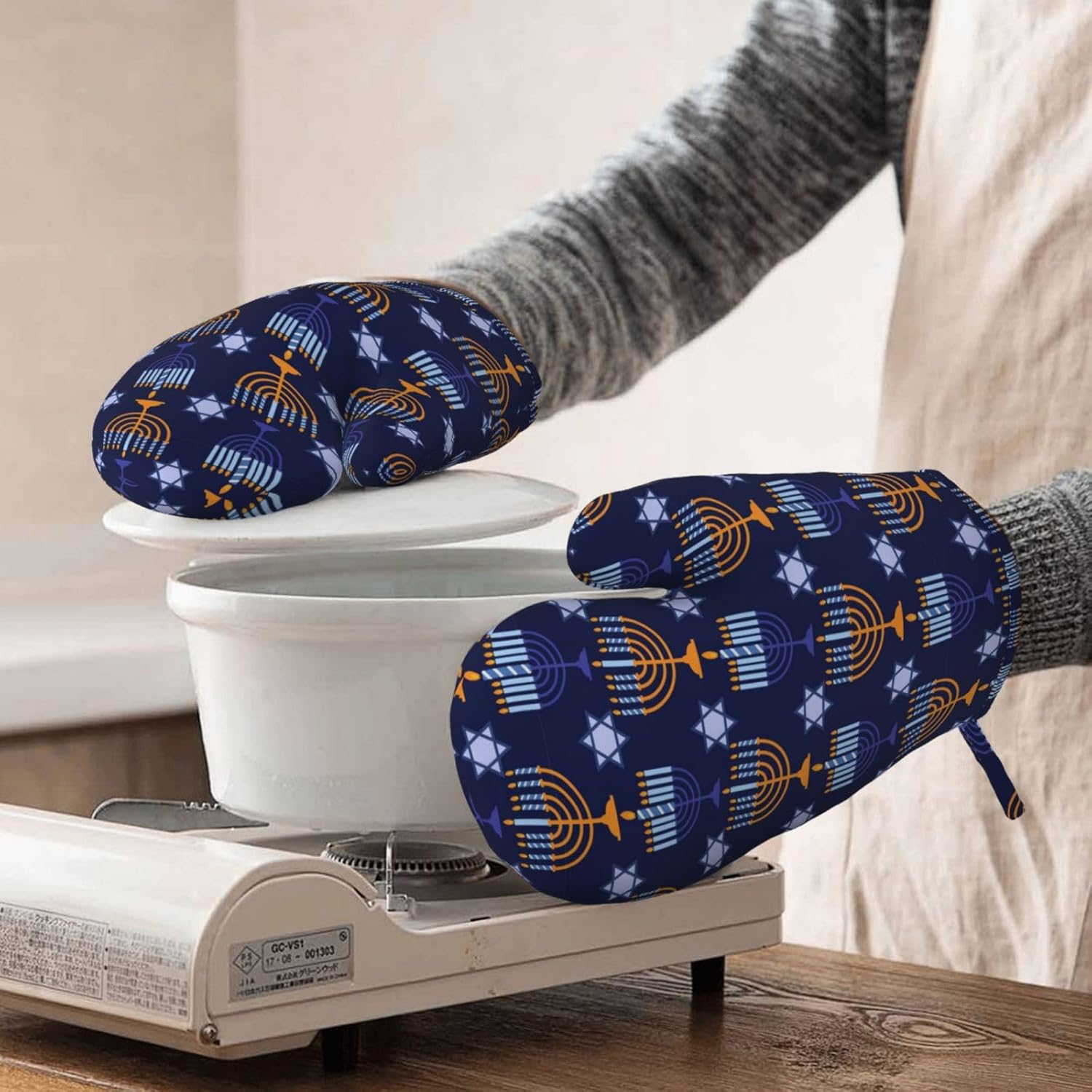Happy Hanukkah Oven Mitts - Chanukah Kitchen Gloves