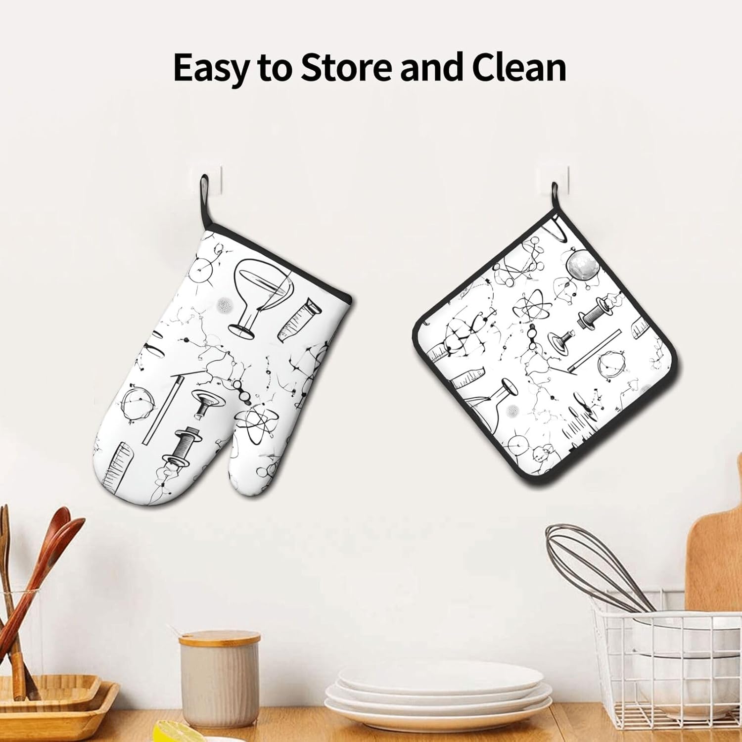 Quopvn Chemistry Print Oven Mitts and Pot Holders 2pcs Set
