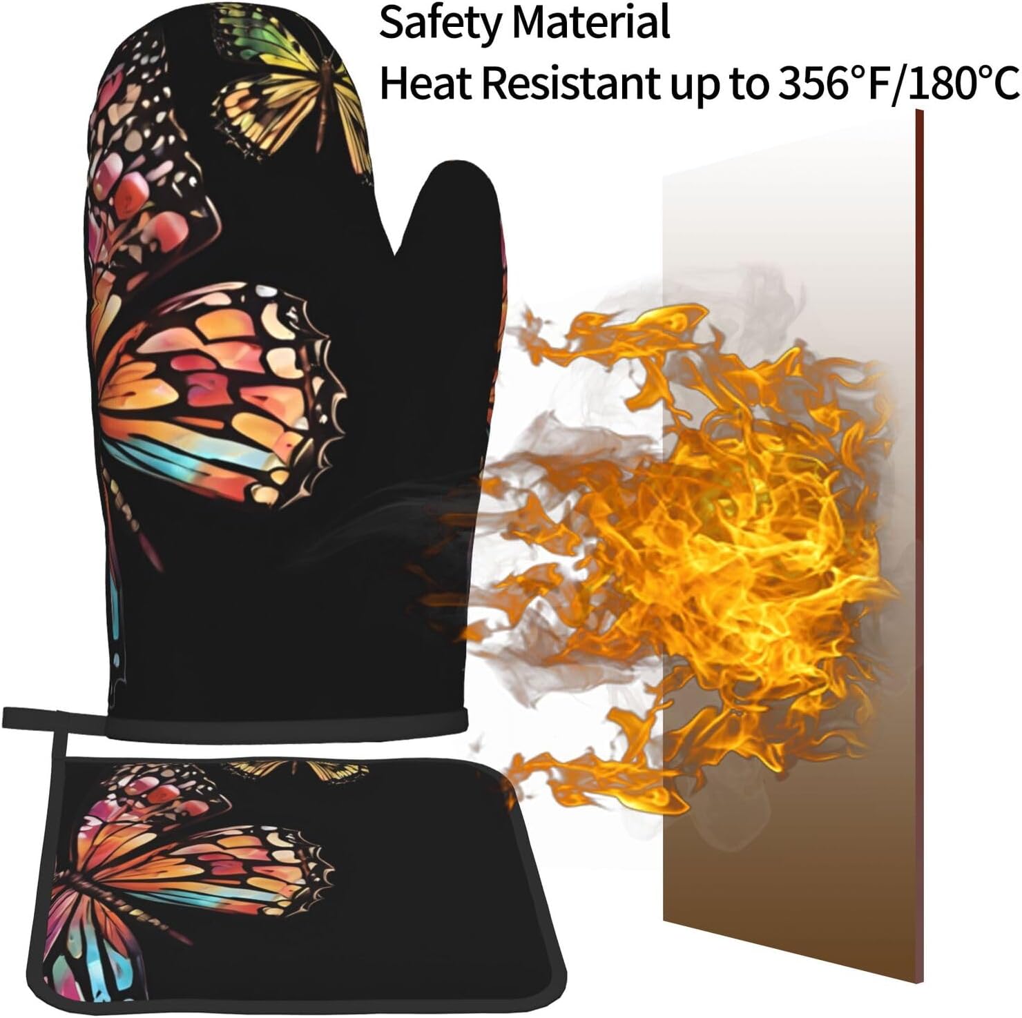 Pretty Butterfly-printed Oven Mitt Pot Holder Set