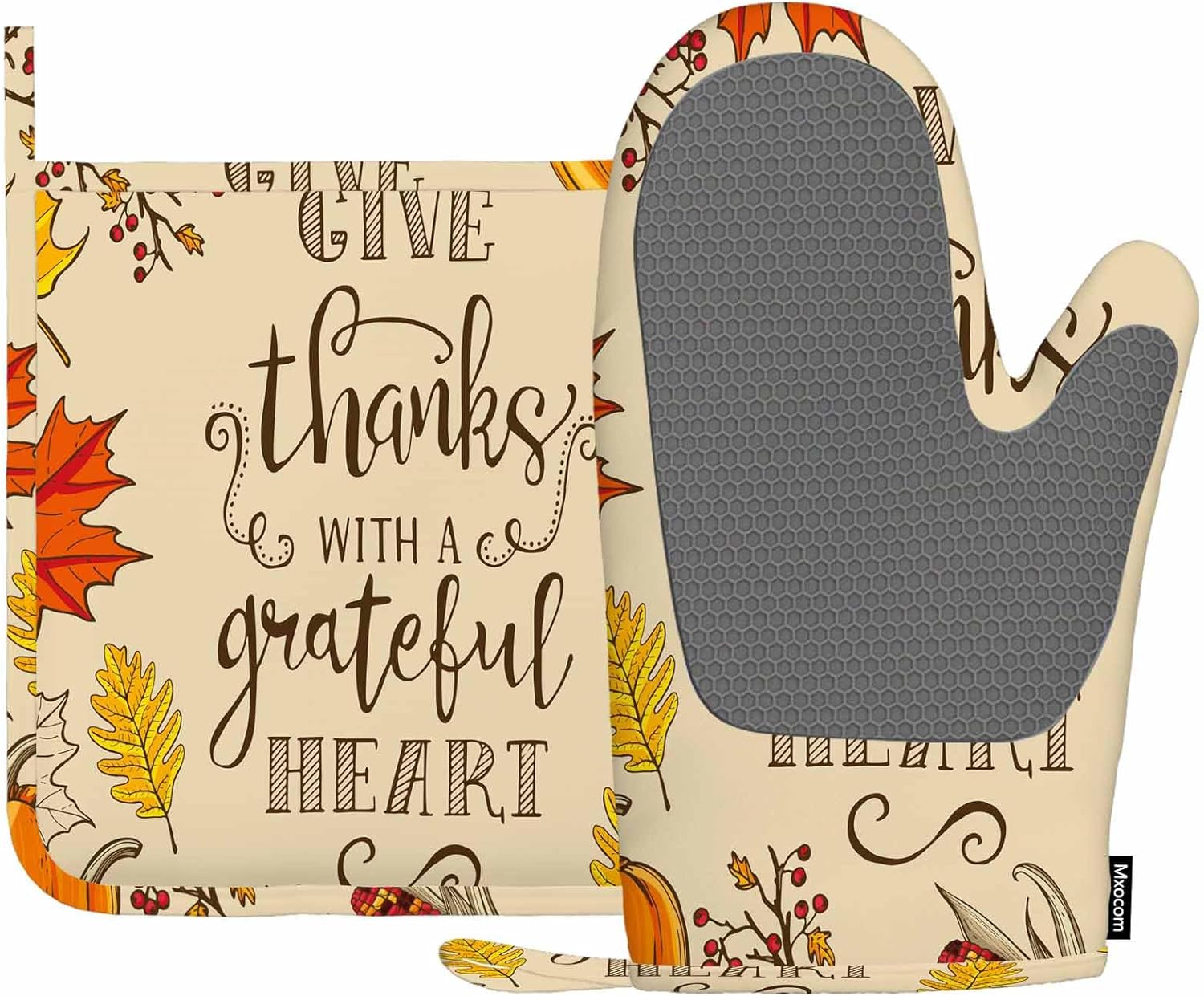Mxocom Thanksgiving Oven Mitts Pot Holders Set Maple Oak Leaves