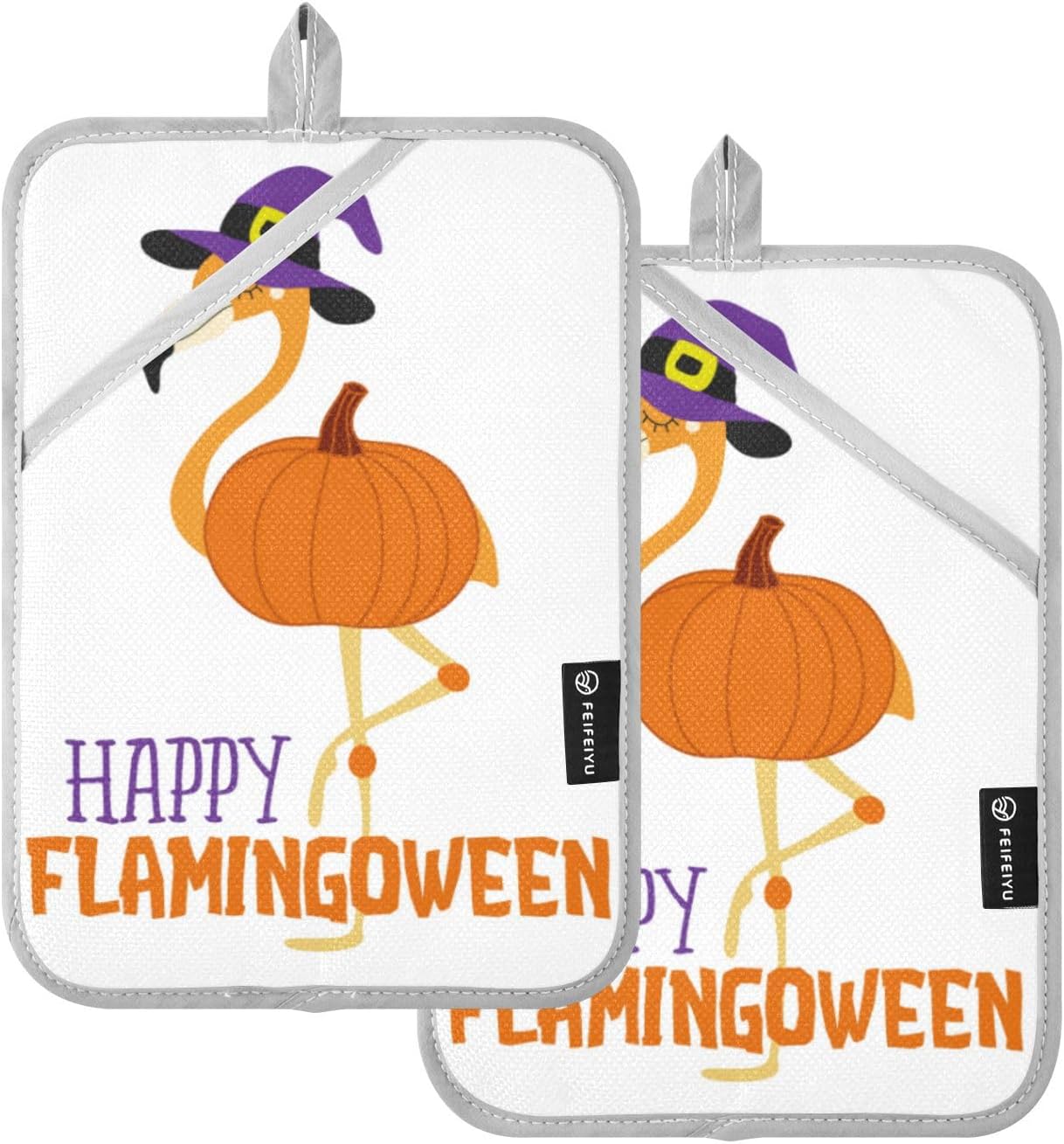 Flamingo Halloween Potholders Set