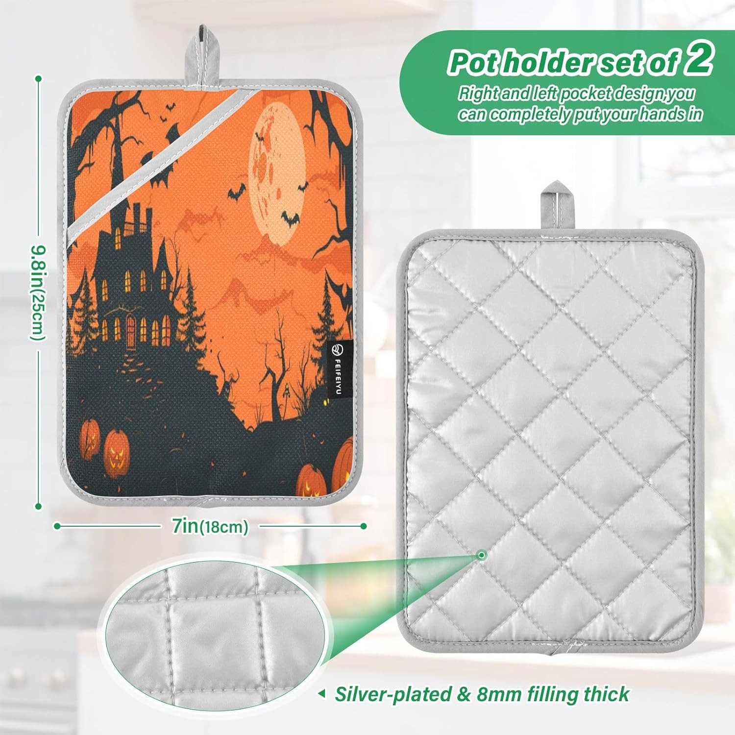 KLUVIO Halloween Potholders Set of 2 Heat Resistant