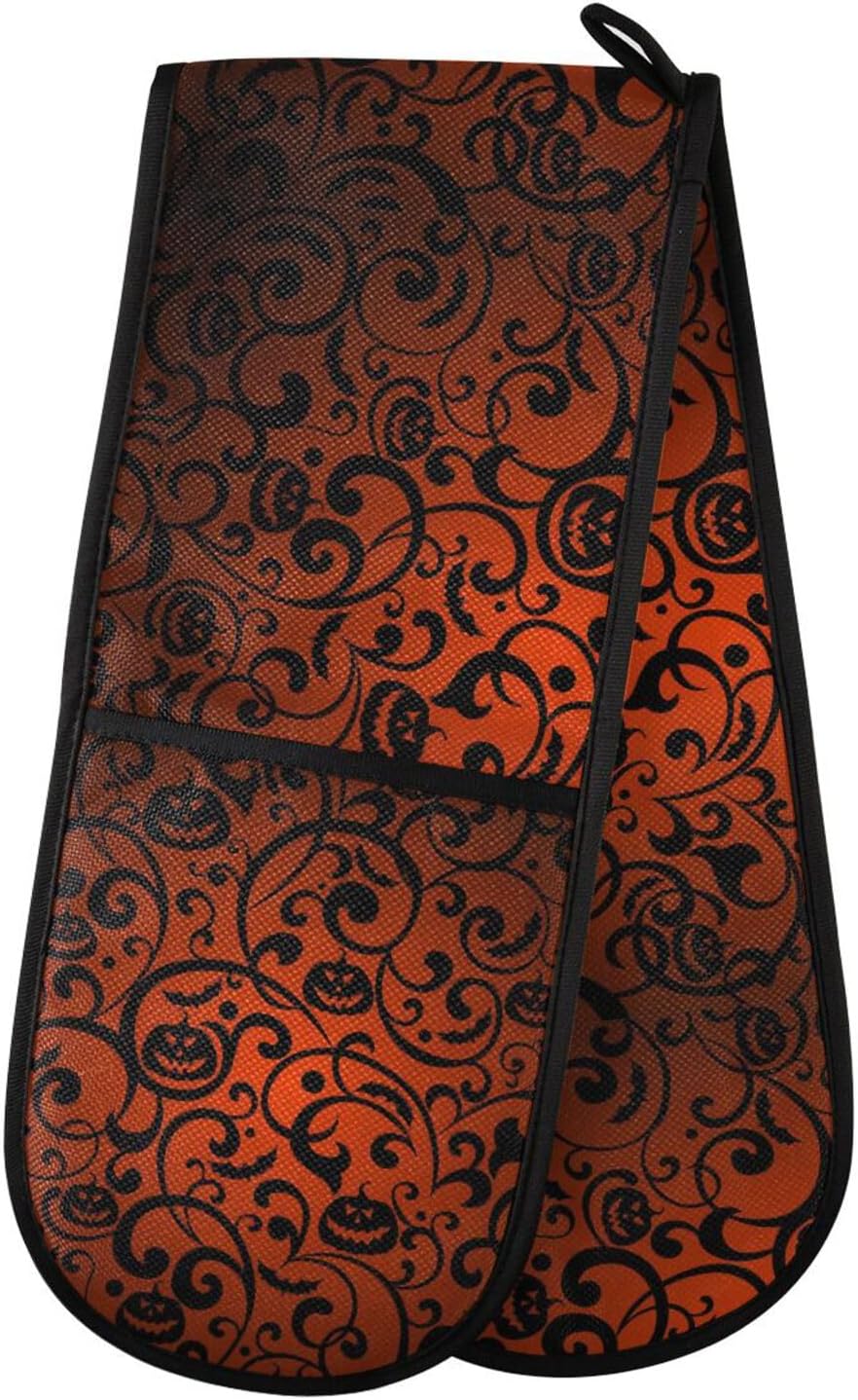 Fygkptb Halloween Black Flowers with Pumpkins Double Oven Mitts