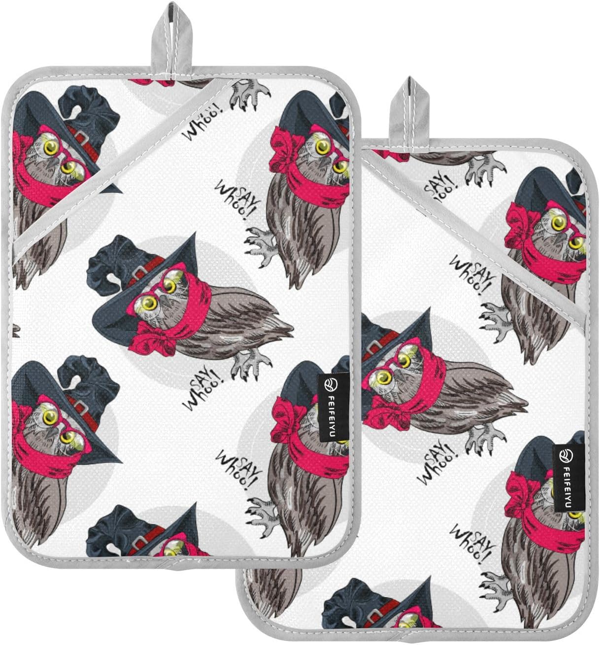 OurVII 2-Piece Dressed Funny Owls Pot Holder Set