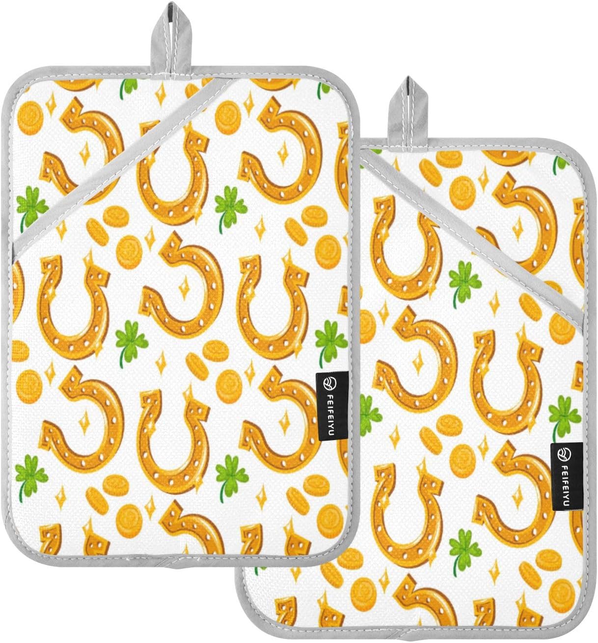 Golden Horseshoe Coin Clover Potholders