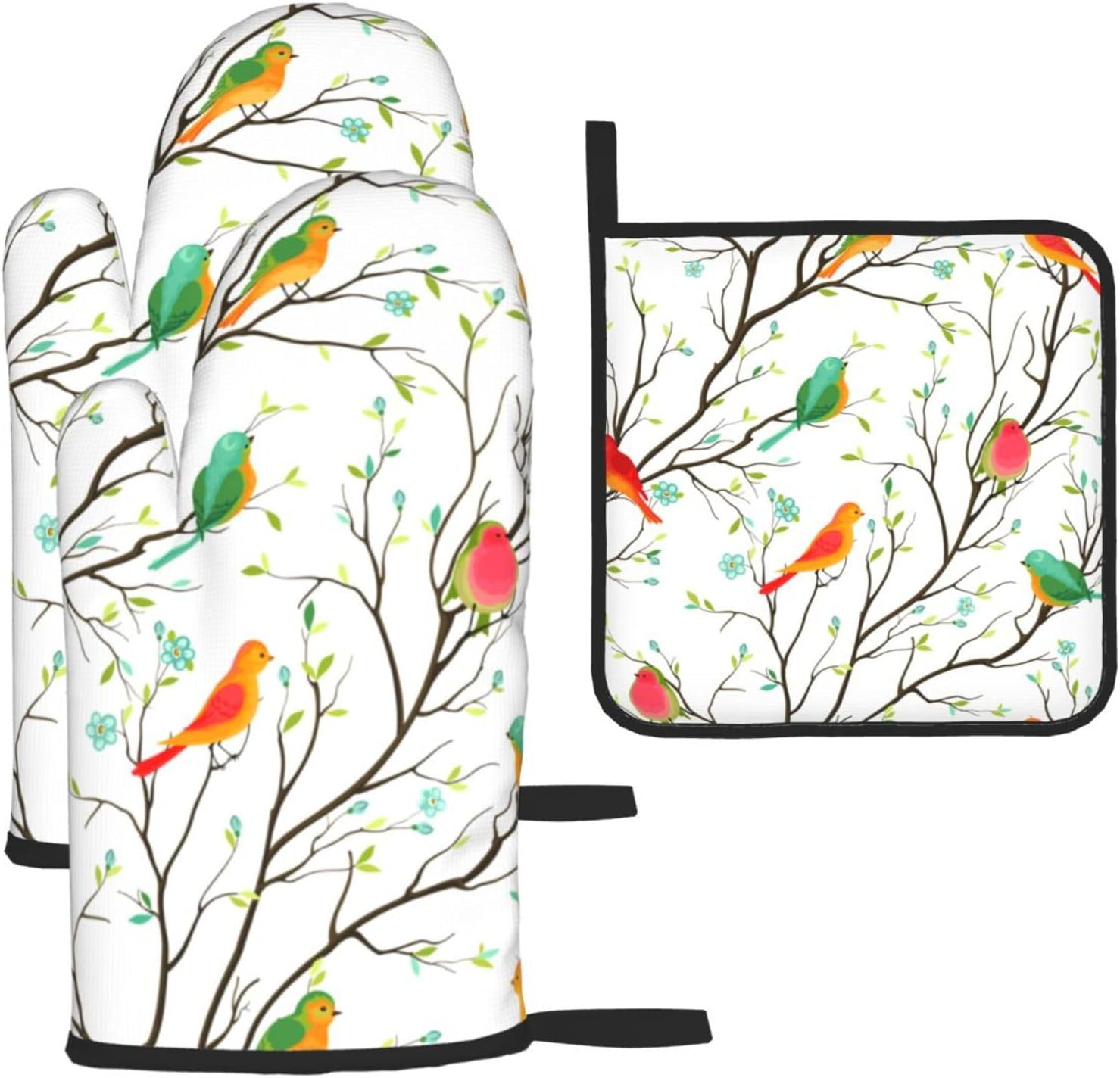 Cute-Loving LANAIQO Birds Oven Mitts Set