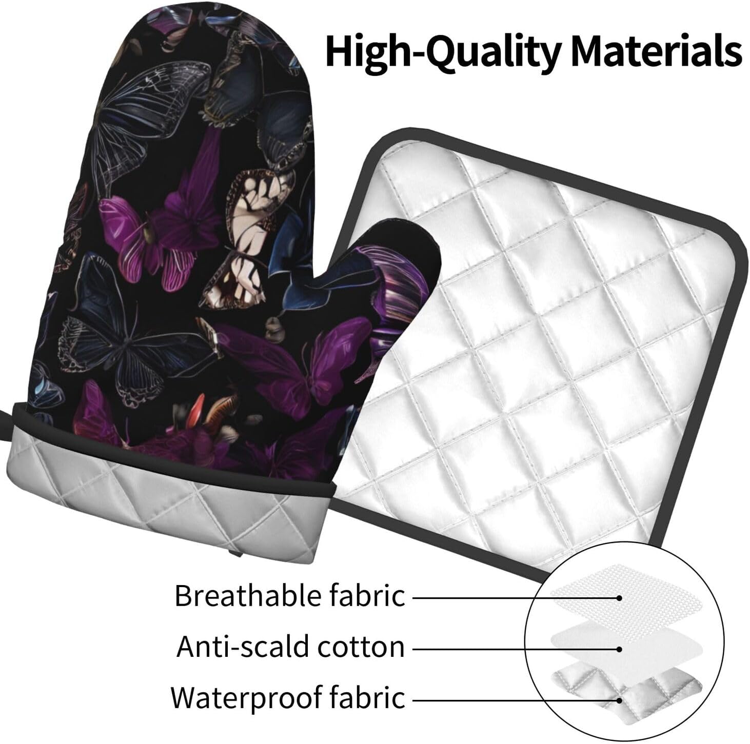 Quopvn Butterly Printed Oven Mitts and Pot Holders Set 2pcs