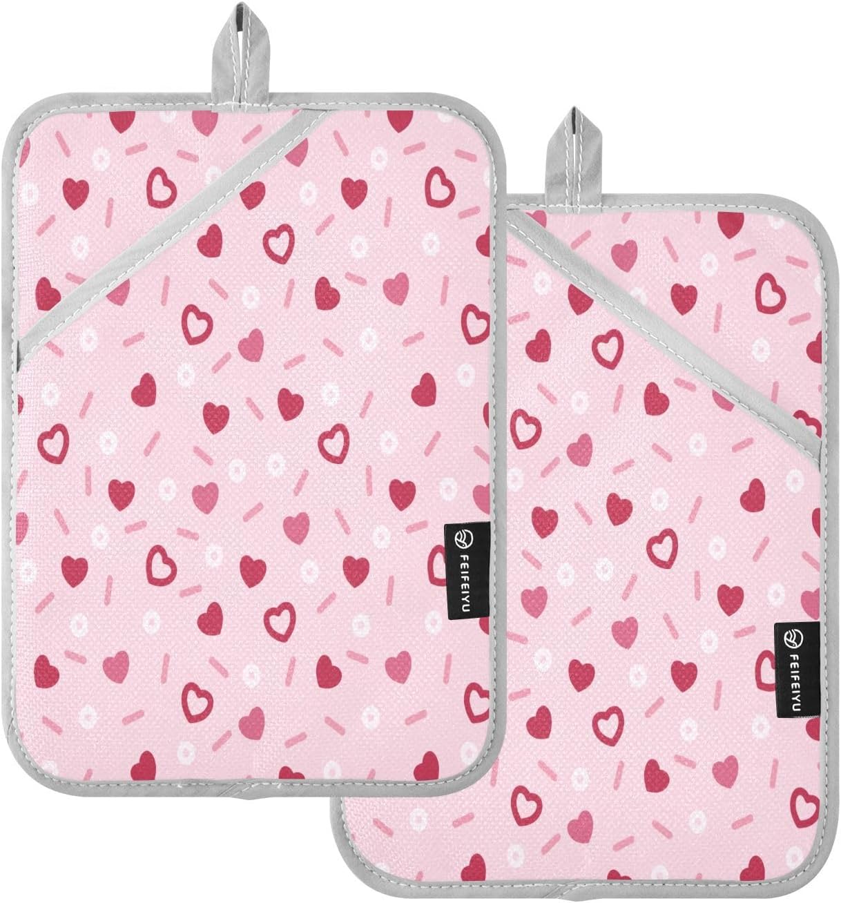 Kcldeci Pink Love Hearts Oven Mitts 2 Pack
