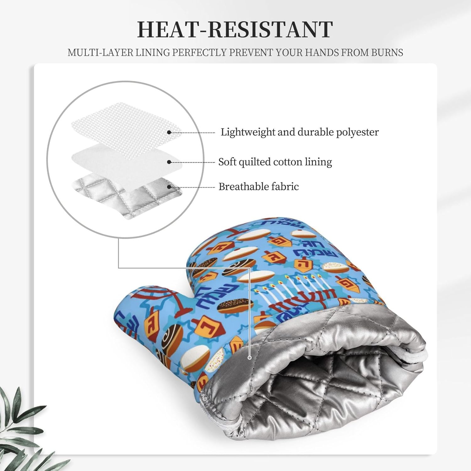 Happy Hanukkah Oven Mitts with Silicone Pads