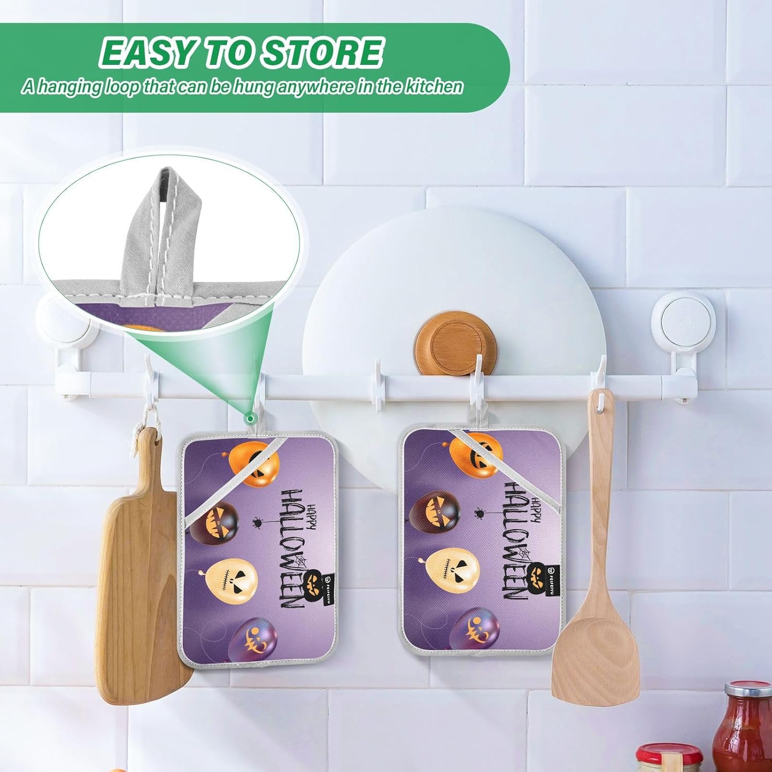 OURVII 2Pcs Halloween Balloons Pot Holders Non-Slip with Pockets