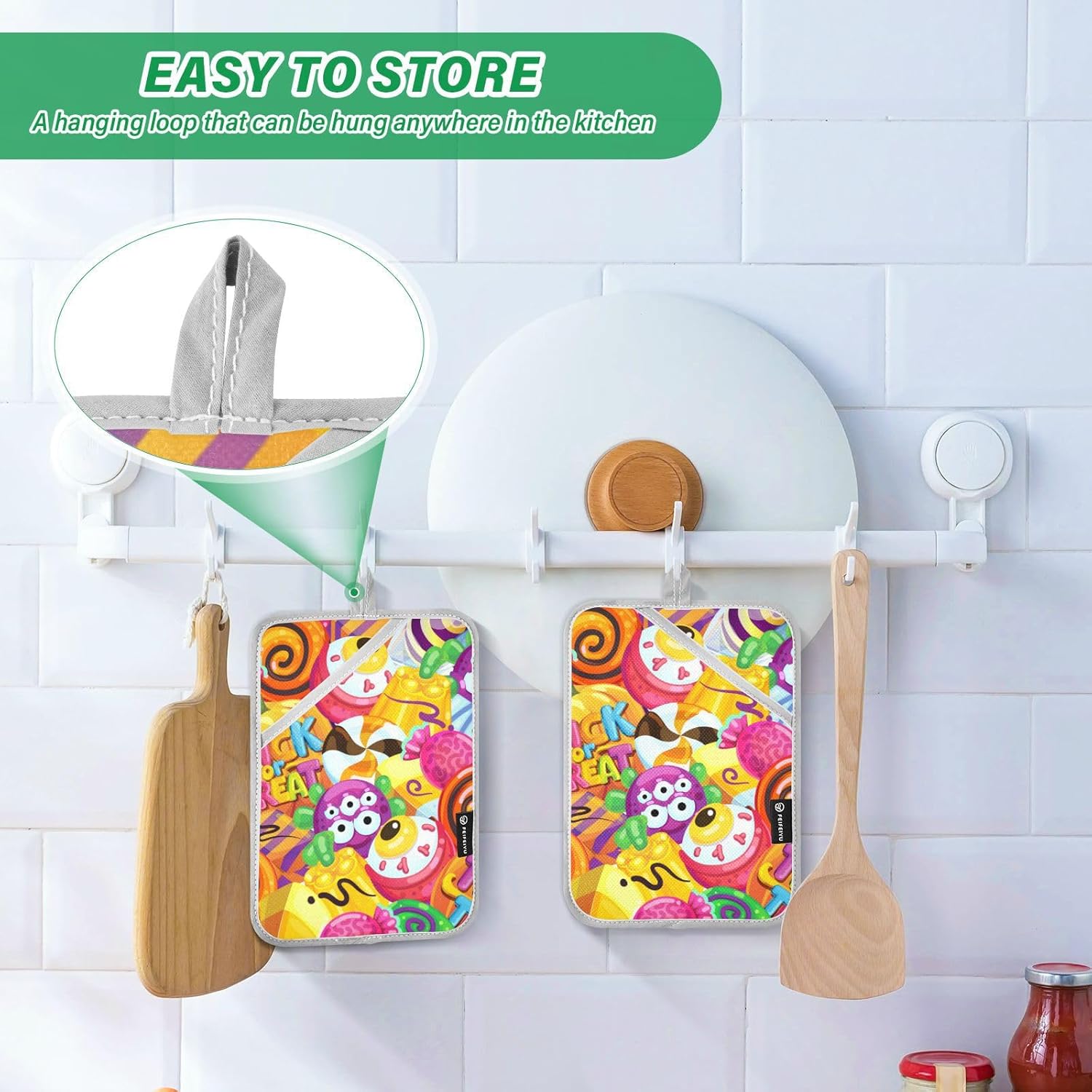 2Pcs Trick Or Treat Pot Holder Set Non-Slip Potholders with Pockets