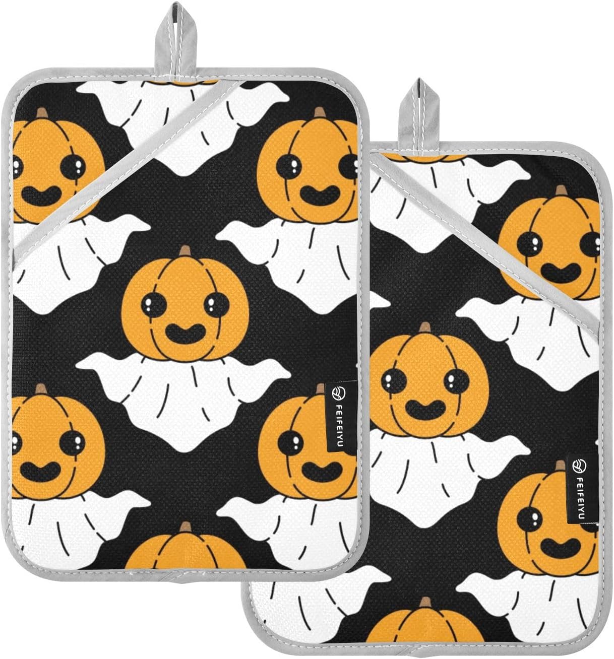 Halloween Ghost Pumpkin Potholders Set Oven-Resistant Mitts for Baking