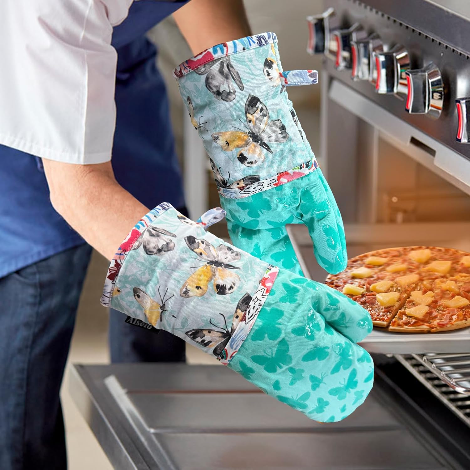 Heat-Resistant Oven Mitts with Anti-Slip Quilted Linings