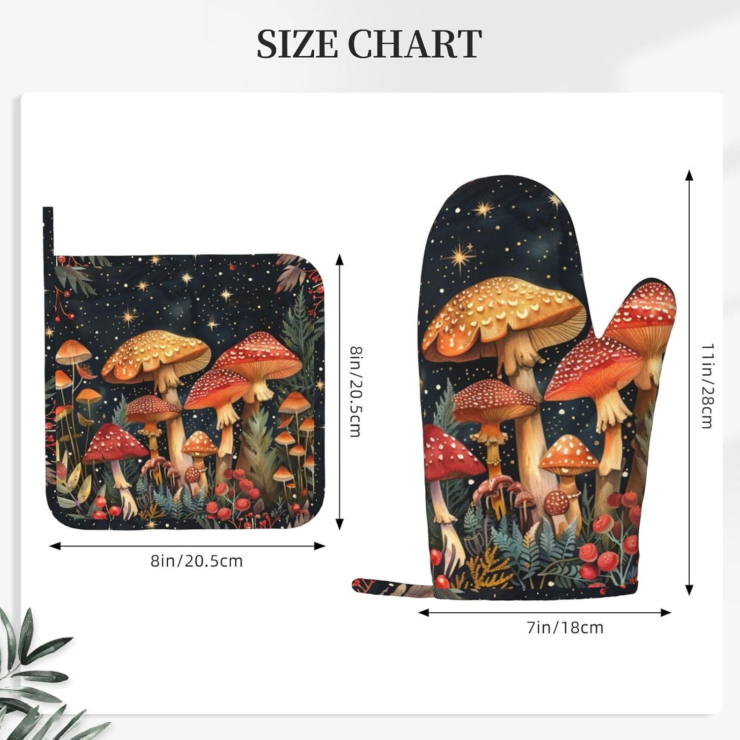 Mushroom Forest Oven Mitts Set of 4