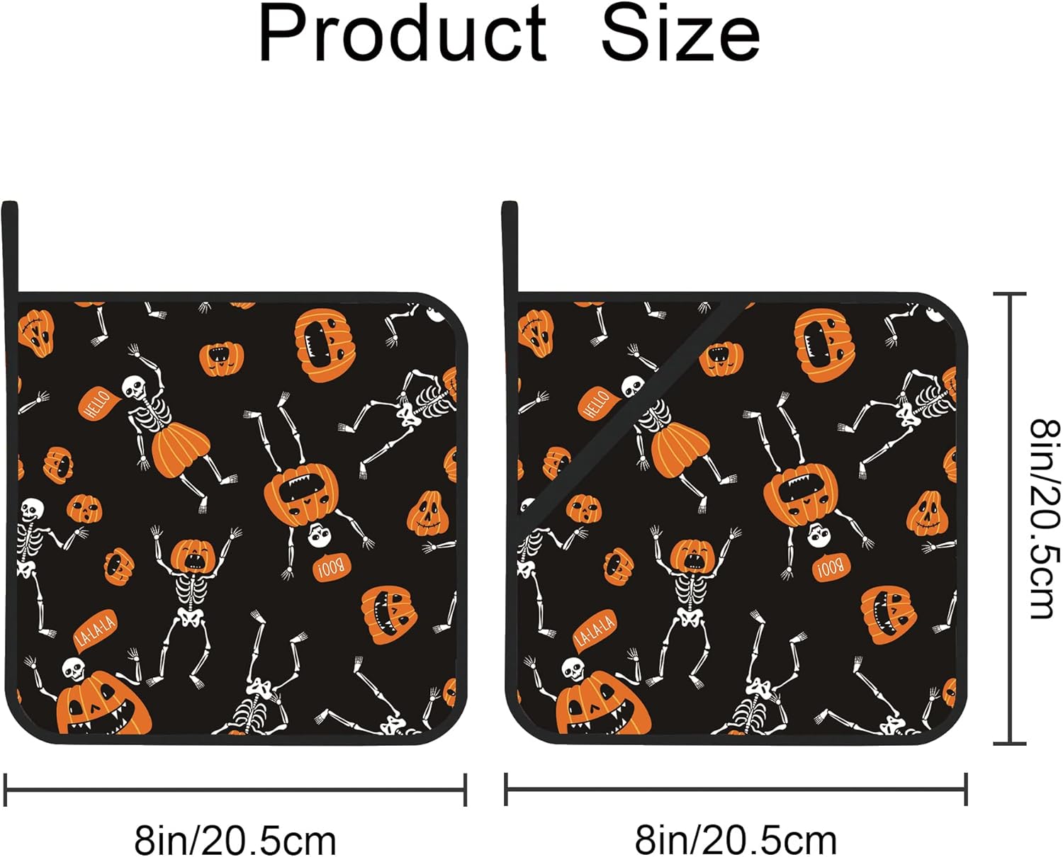 Halloween Spooky Skeletons with Pumpkin-Packed Potholders Set of 2 Oven Microwave Resistant
