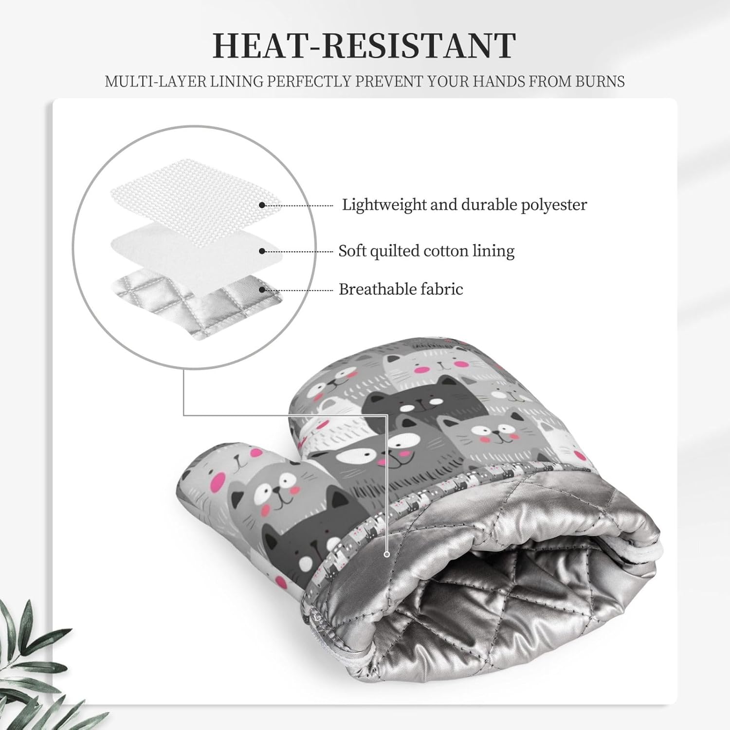 Ouqiuwa Hipster Cartoon Cute Cat Kitten Gray Oven Mitts Set of 2