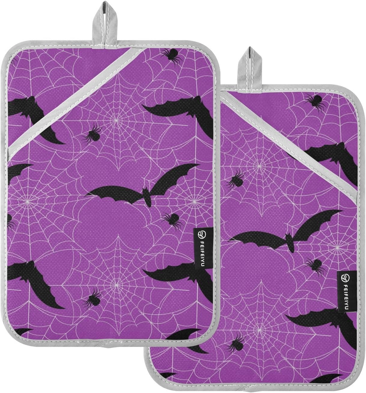 Black Bat Potholders with Pockets Non-Slip Mitts 2 Pack