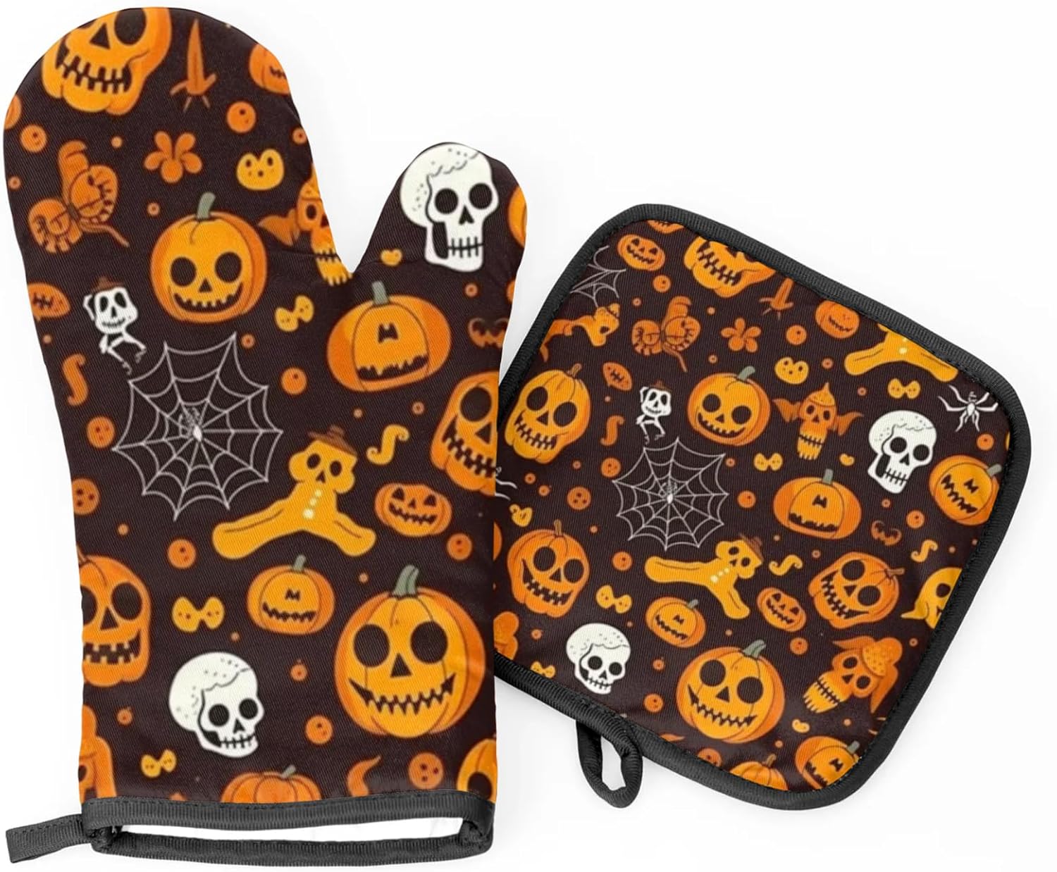 Aglebo Halloween pumpkin spider skull oven mitts set