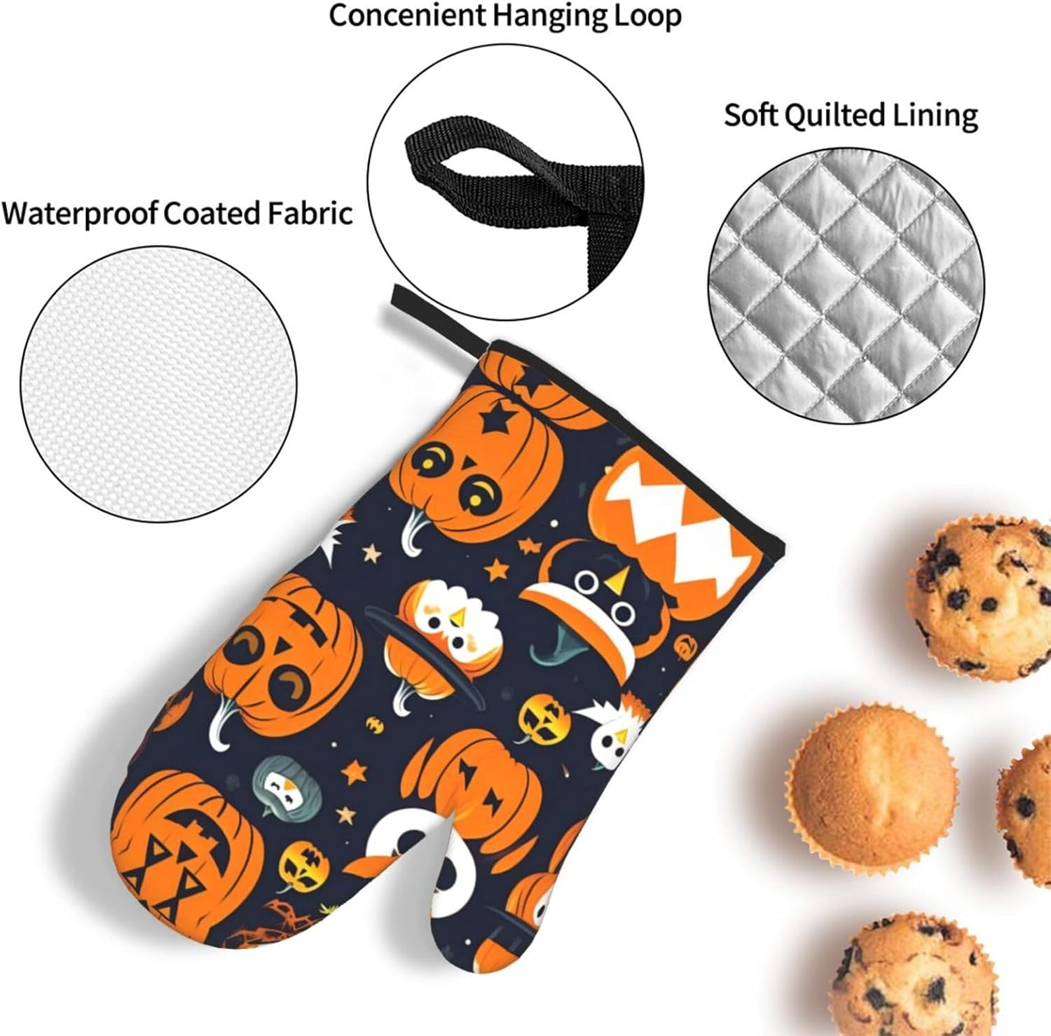 Trick Or Treat Halloween Owl Ghost Pumpkin Oven Mitts - Durable Waterproof Set