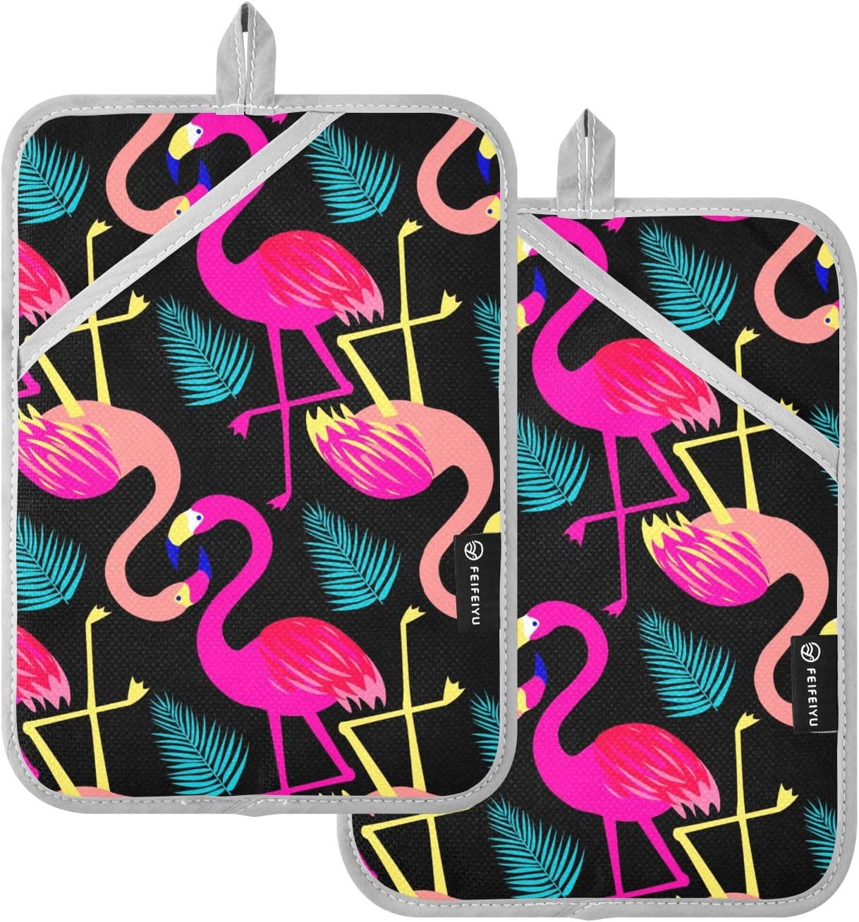 Bright Flamingo Birds Potholder Set