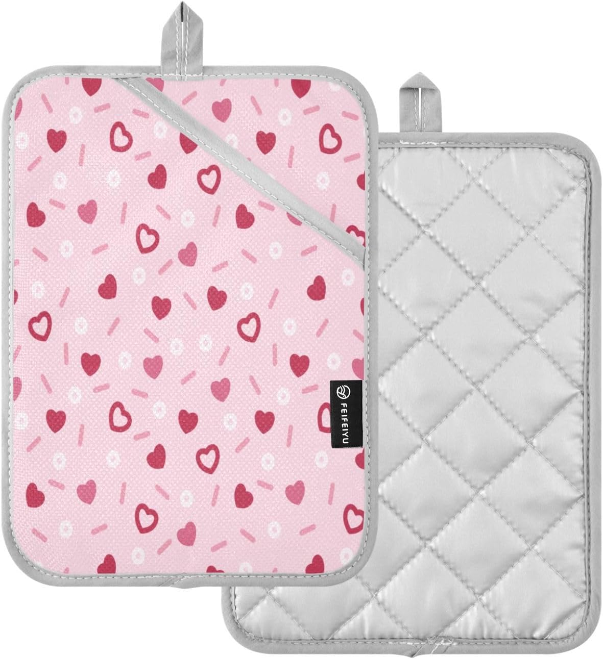 Kcldeci Pink Love Hearts Oven Mitts 2 Pack