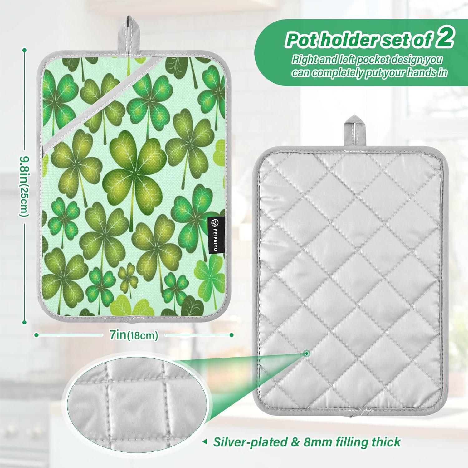 KCldeci Four Leaf Clover Heat-Resistant Oven Mitts for Baking and Cooking