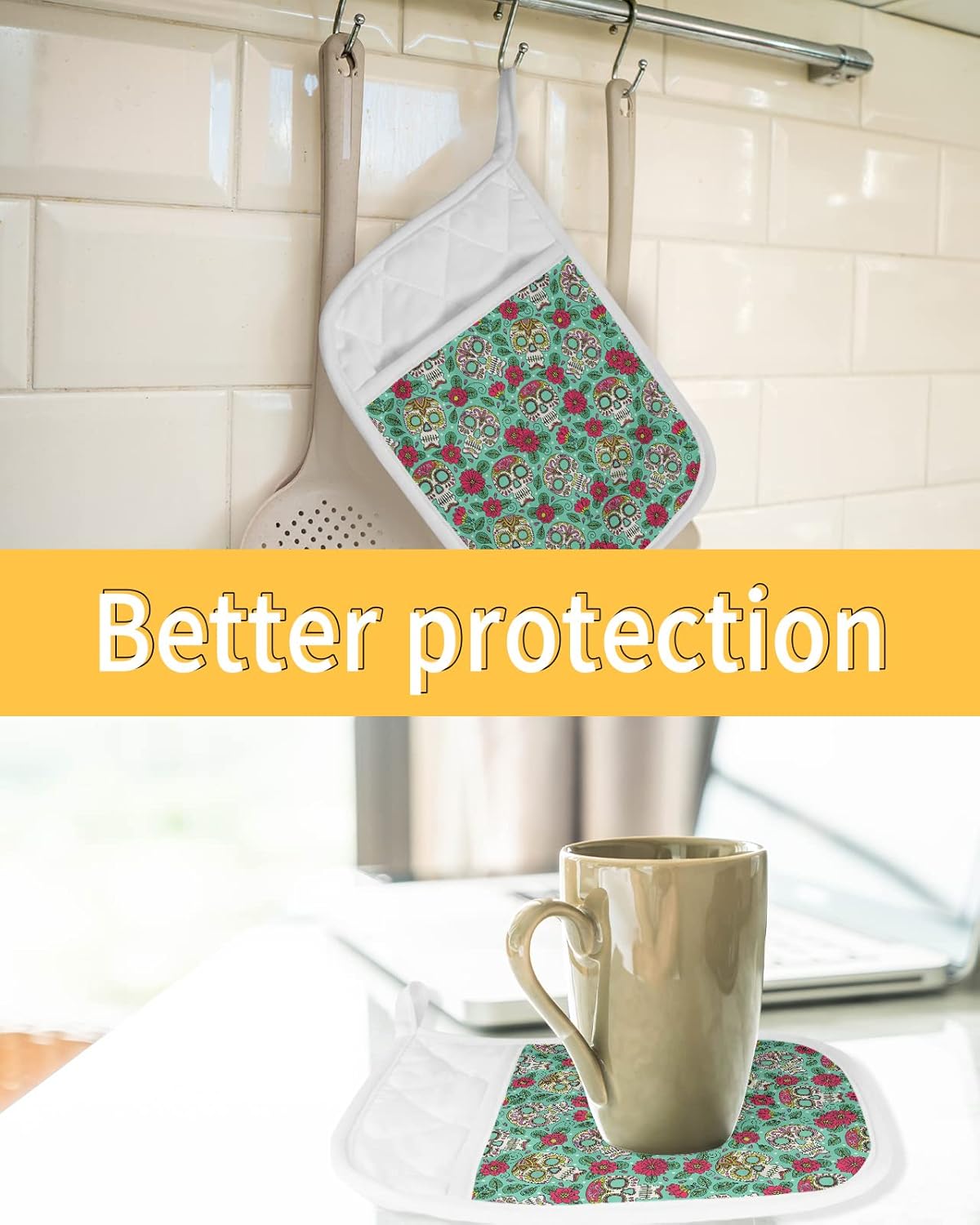 Hilarious 5-Pack Pot Holders with Sugar Skulls for Kitchen Fun
