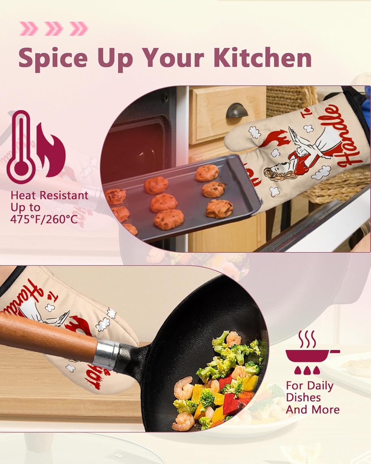 Swooflia Funny Oven Mitts Heat-Resistant Kitchen Gloves for Women