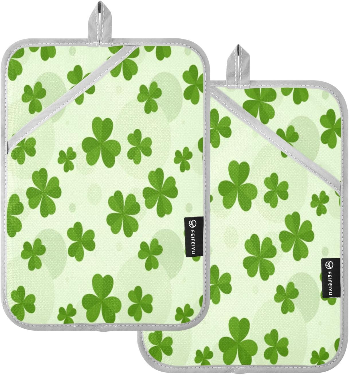 Kcldeci Green Tri Leaf 2-Pack POTHOLDER SET