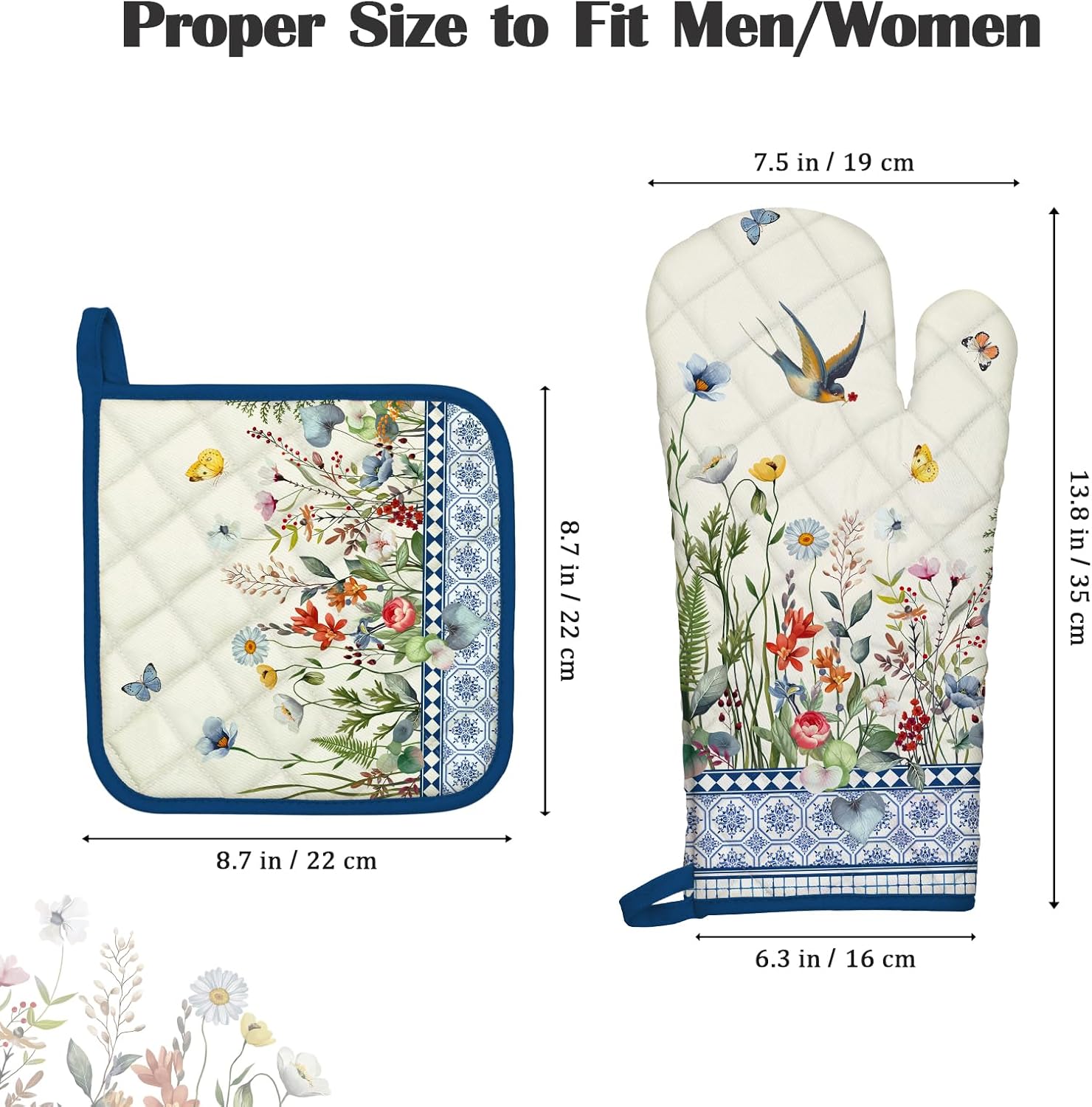 Retro Wildflowers Oven Mitts Pot Holders 4Pcs