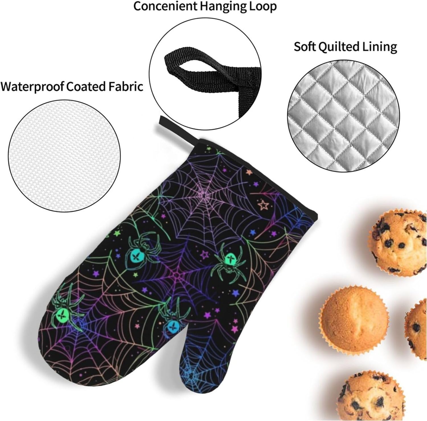 Halloween Psychological 4-Piece Oven Mitts Set for Kitchen